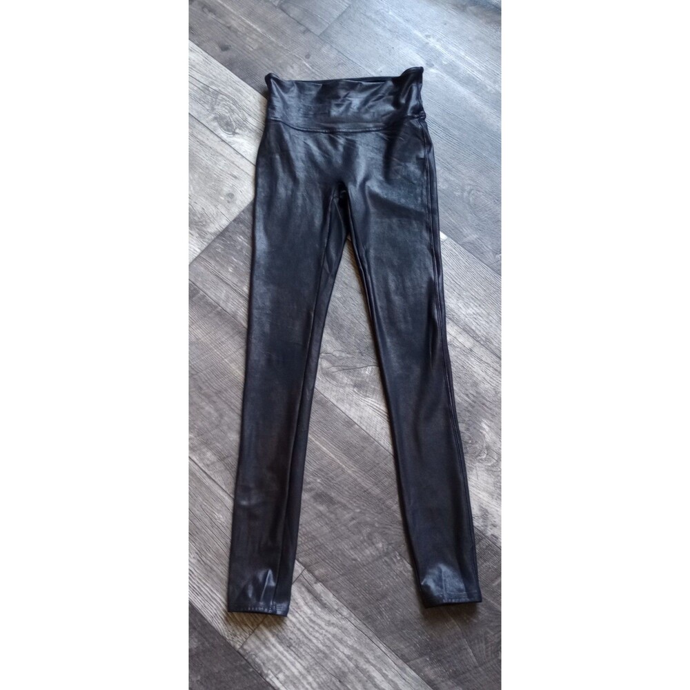Spanx Women's SP Black Faux Leather Leggings With Supportive Contour Waistband